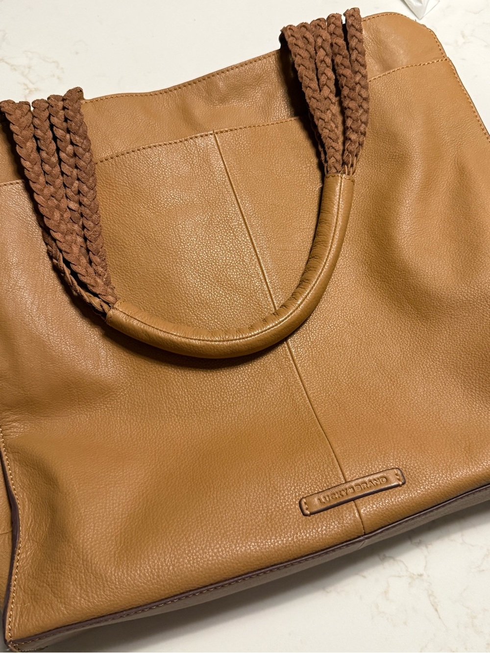 Lucky Brand Mina Tan Leather Tote Boho Chic - Picture 10 of 12
